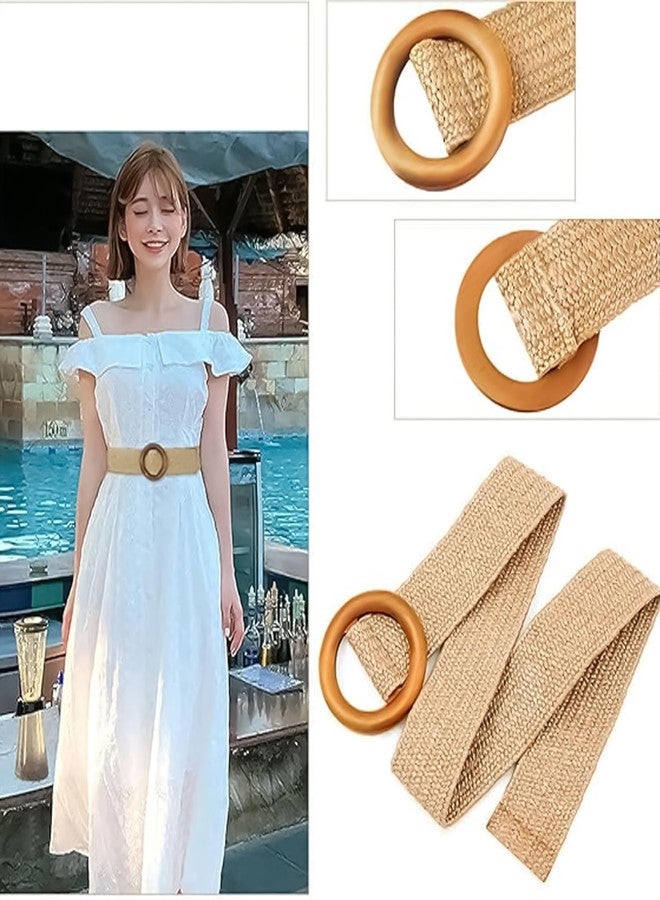 Suny Smiling Boho Braided Belt Women, Womens Braided Belts, Wide Stretch Straw Woven Waist Belt with Round Buckle, Rattan Elastic Bohemian Waistband for Dresses, Jeans, Pants, Vacation Events - Image 4